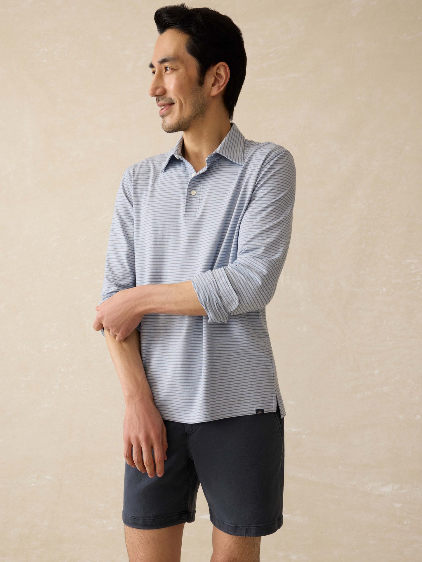 Movement™ Long-Sleeve Polo - Sea Shadow Stripe