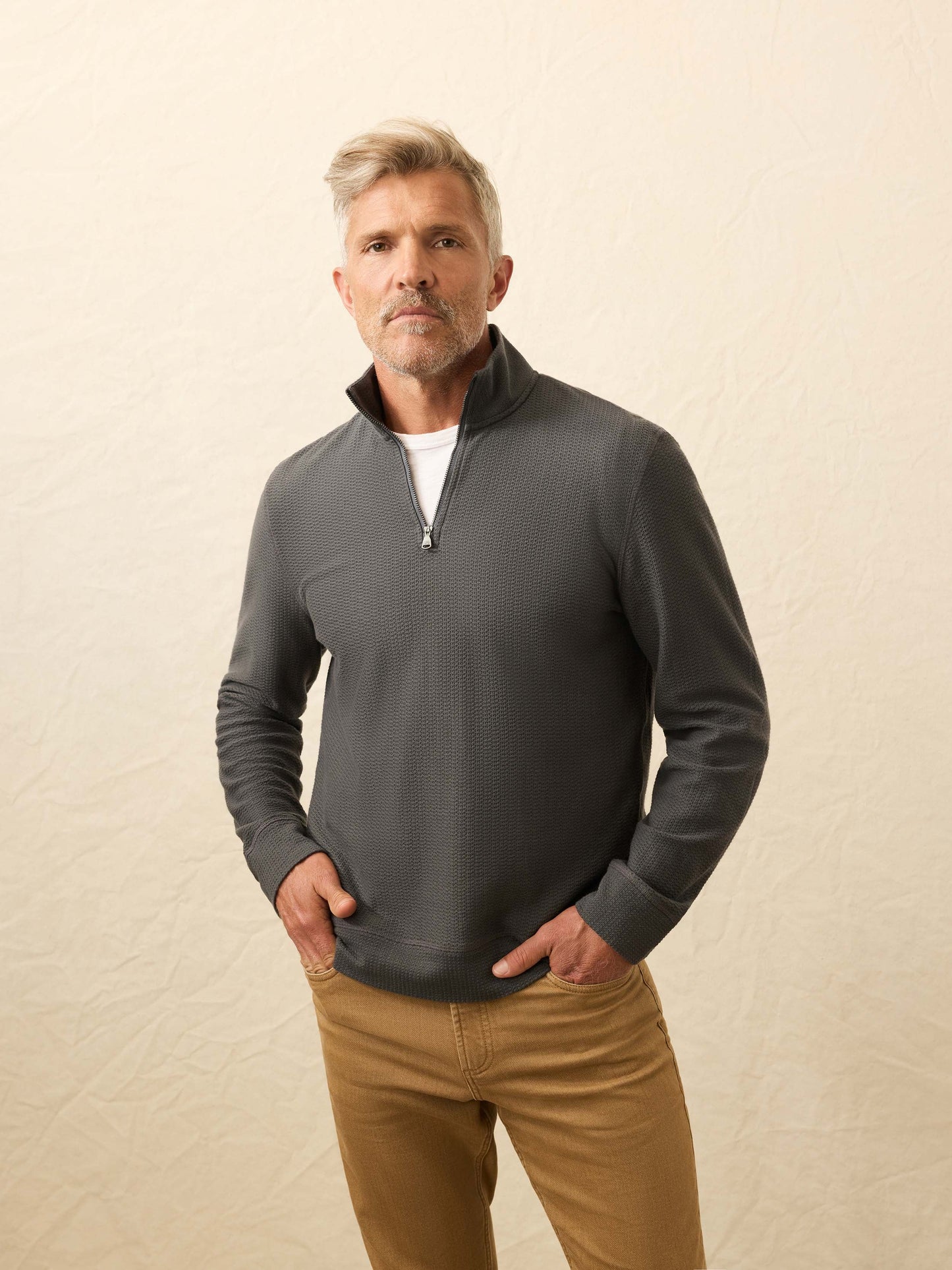 Textured Knit Quarter Zip - Mountain Coal