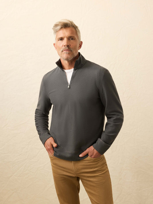 Textured Knit Quarter Zip - Mountain Coal