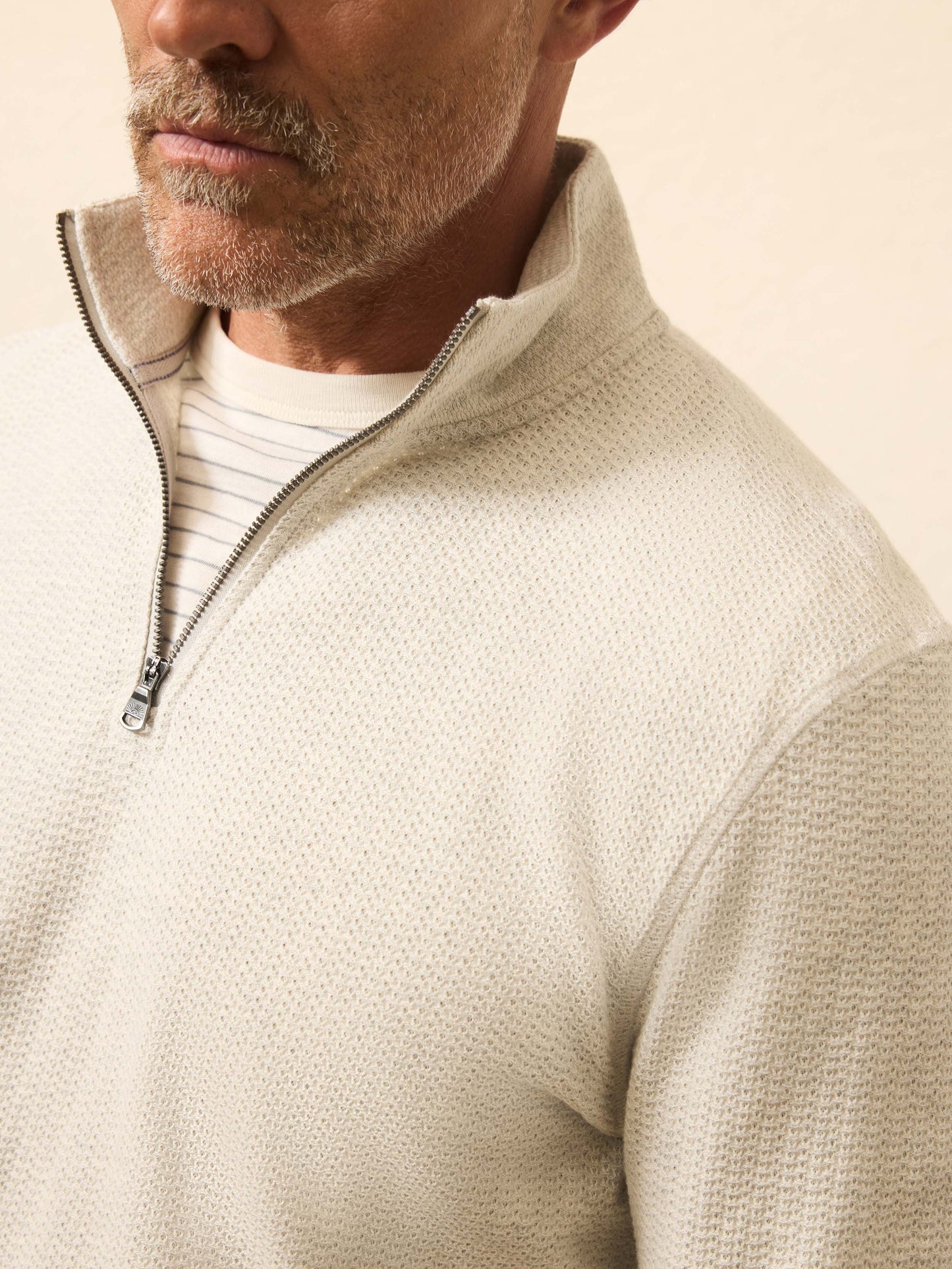 Textured Knit Quarter Zip - Snow Grey Heather