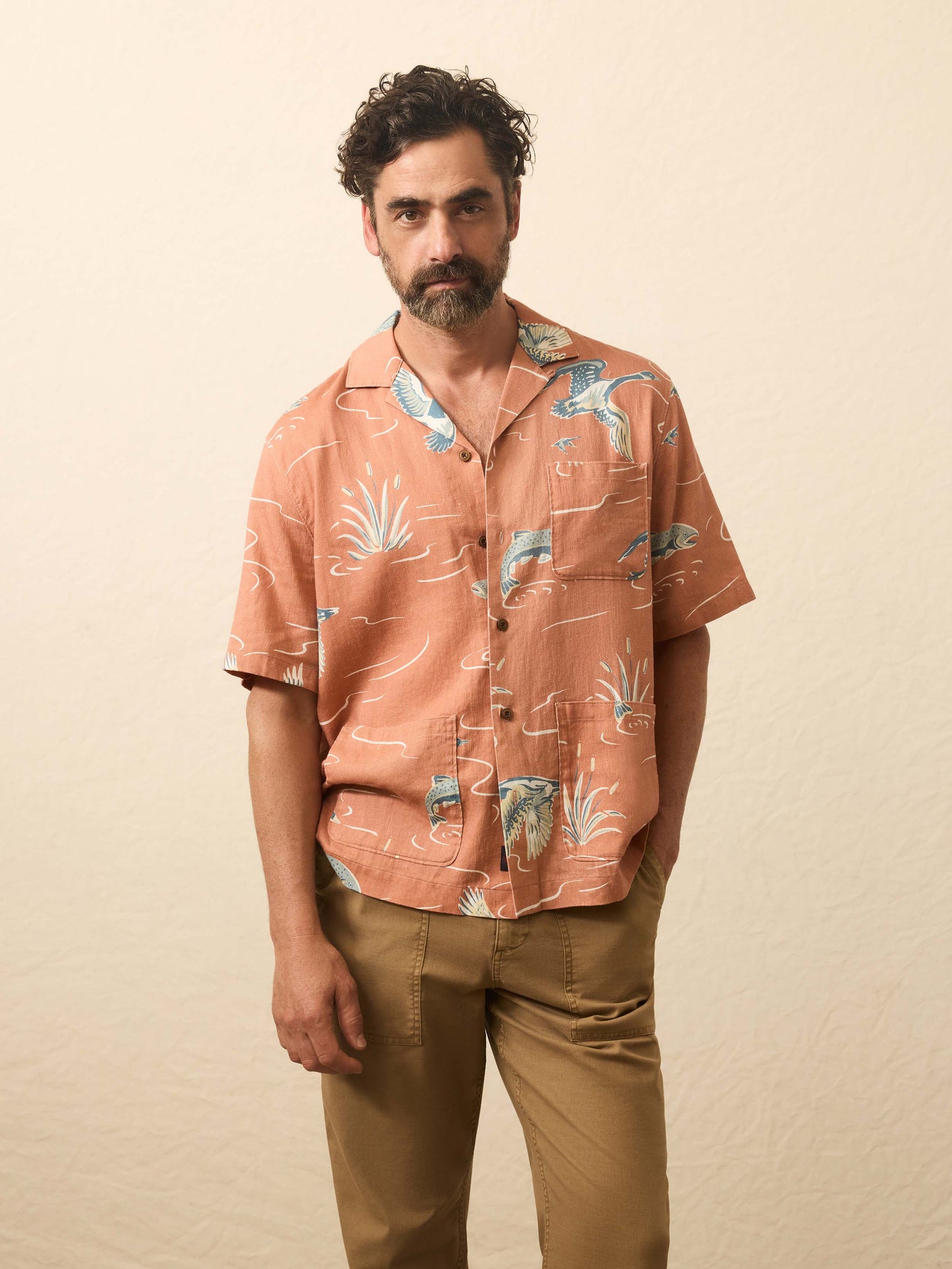 Short-Sleeve Resort Shirt - Red Riverside