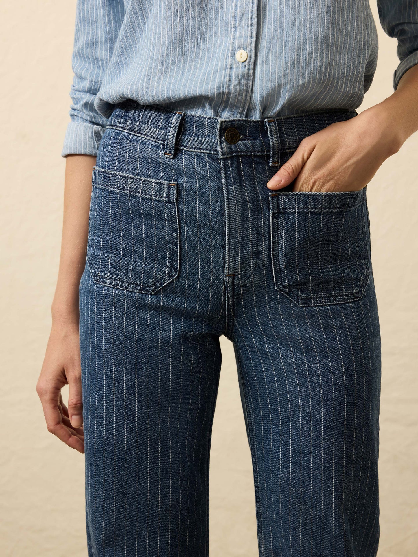 Sunwashed Denim Patch Pocket Pant - Dusk Stripe Wash