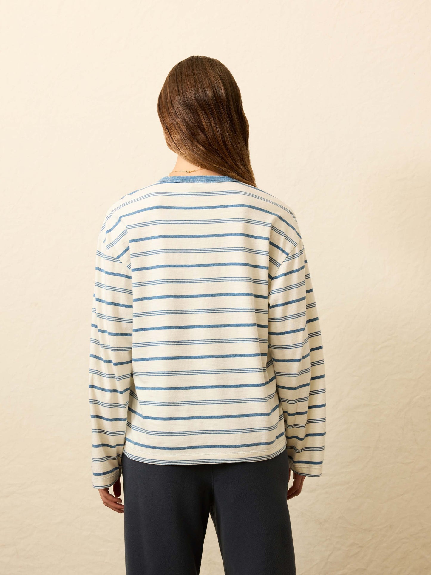 Sunwashed Long-Sleeve Retro Tee - Indigo Tidelines