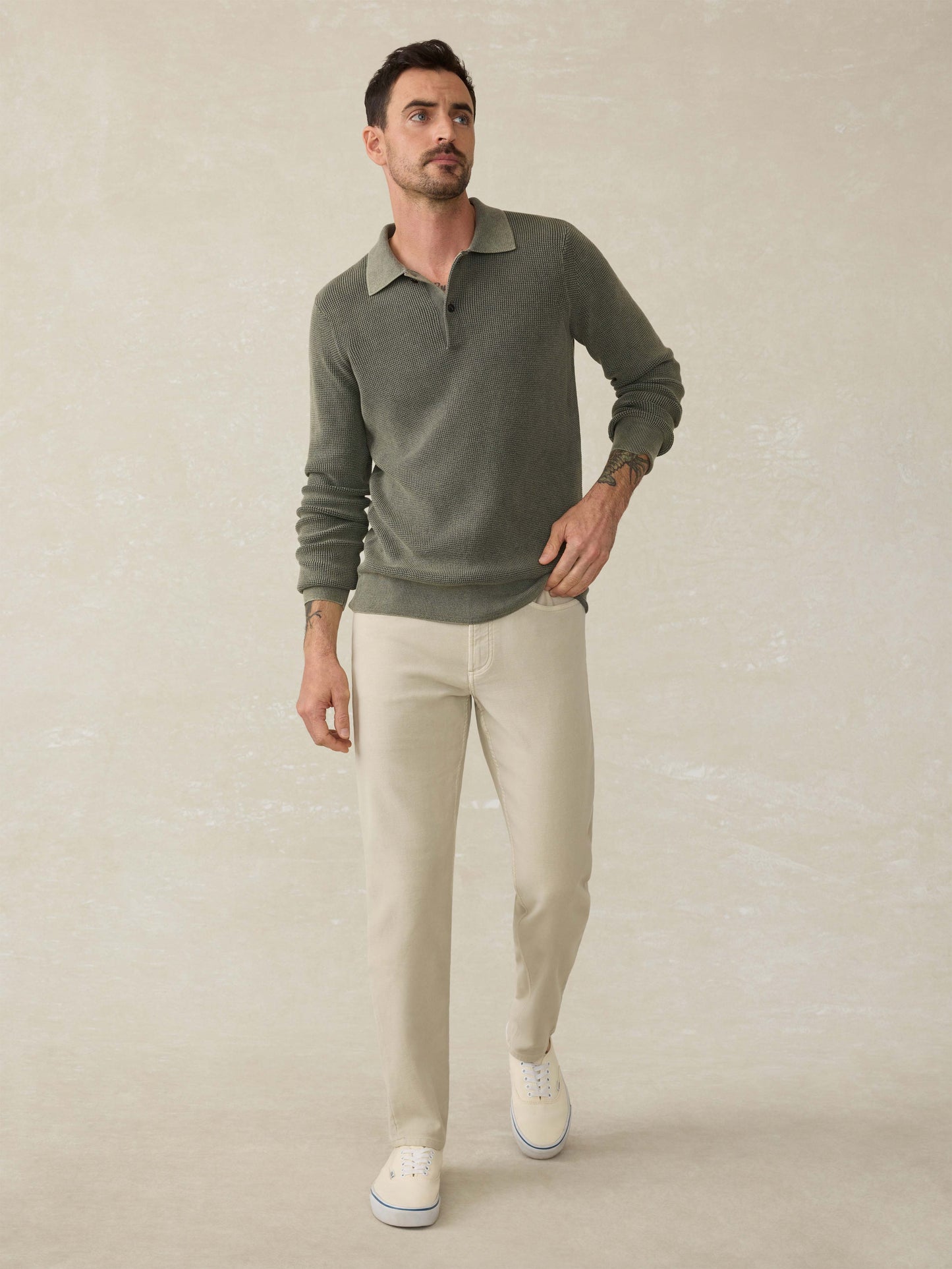 Long-Sleeve Sunwashed Sweater Polo - Pine Ridge