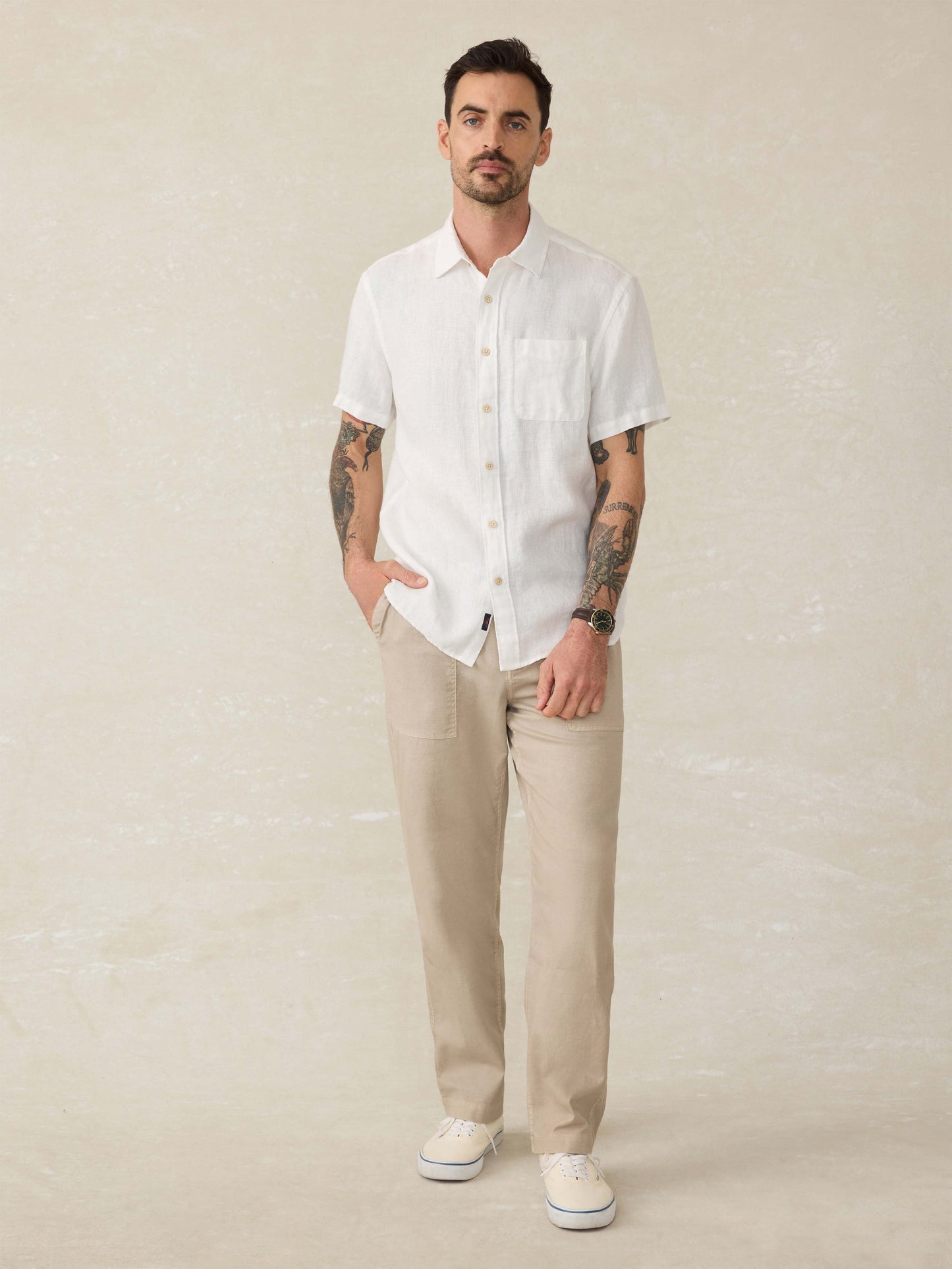Short-Sleeve Palma Linen Shirt - Bright White Basketweave