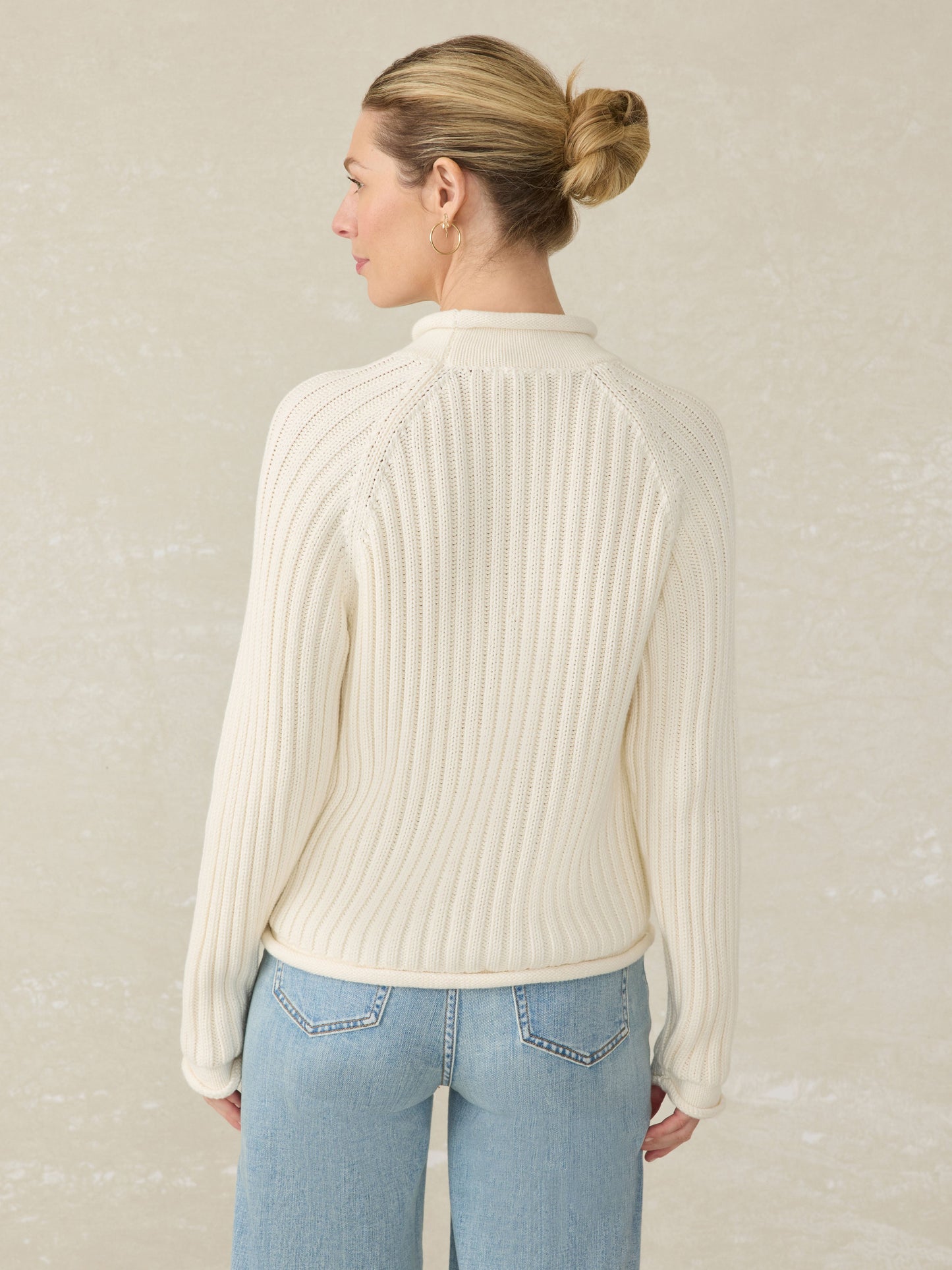 Sunwashed Cotton Rollneck Sweater - Egret