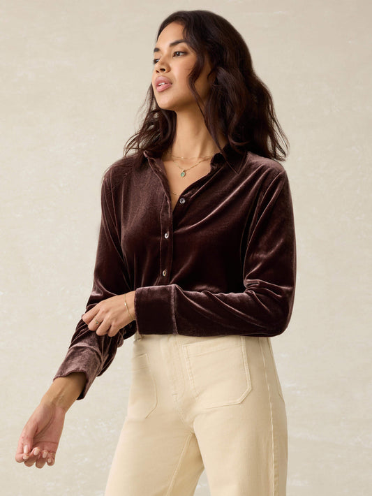 Stretch Silk Velvet Genevieve Shirt - Huckleberry