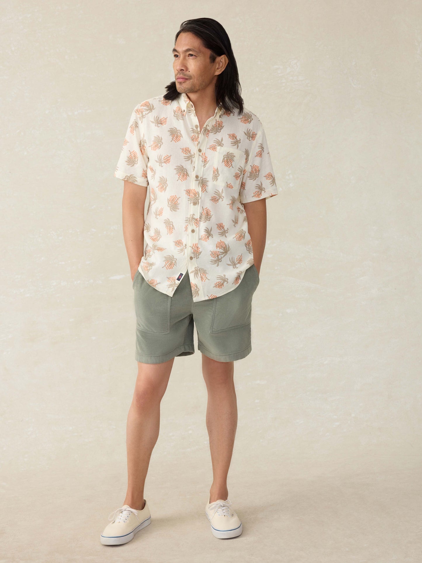 Short-Sleeve Breeze Shirt - Sunlit Palm & Waves
