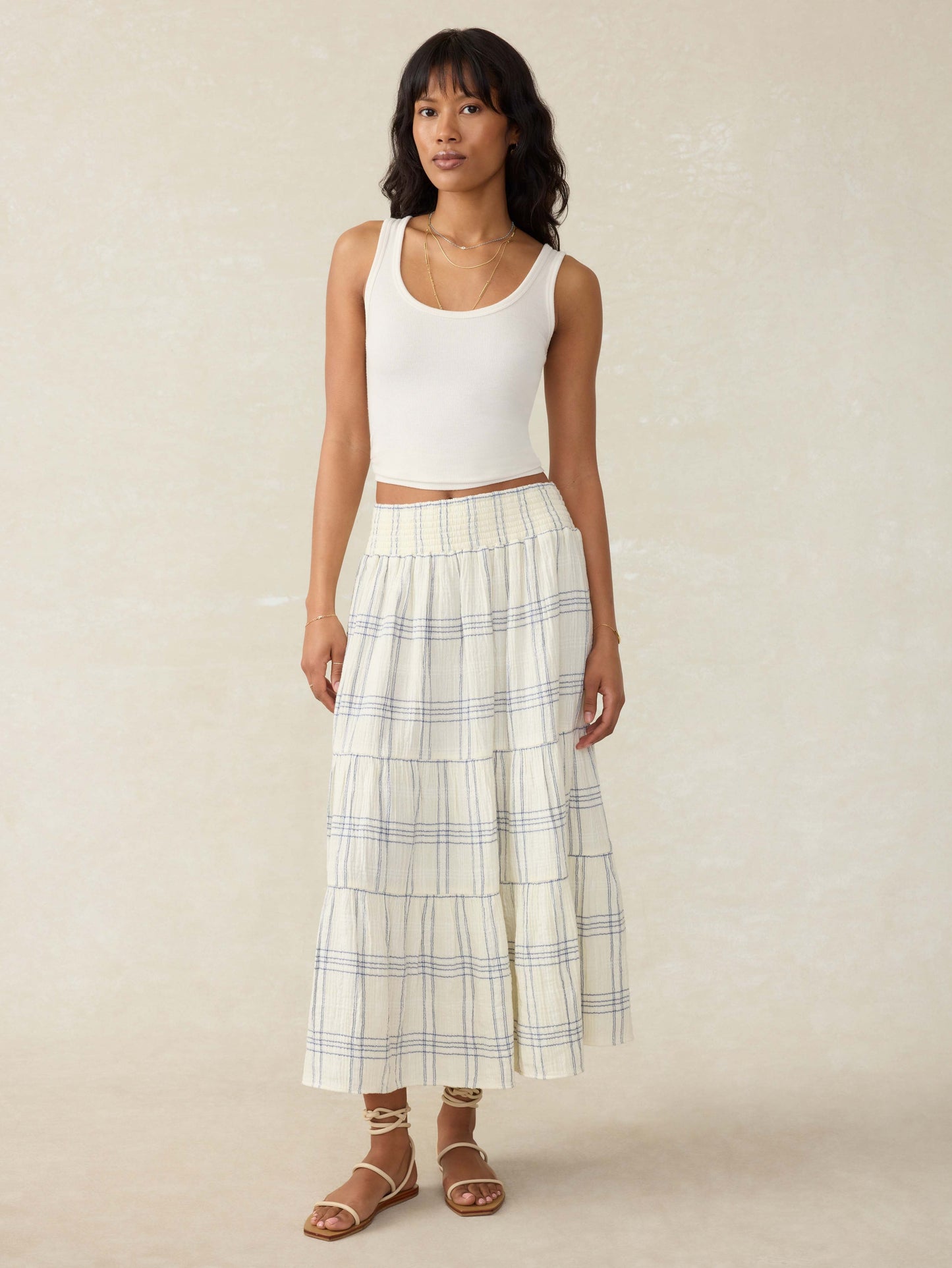 Dune Cotton Gauze Woodstock Skirt - Blue Cove Plaid