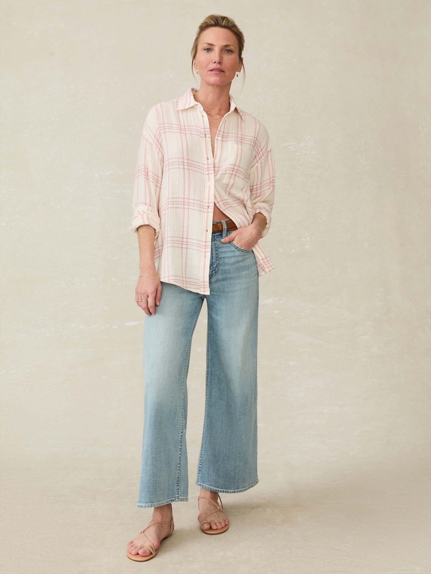 Dune Cotton Gauze Relaxed Shirt - Rose Cove Plaid