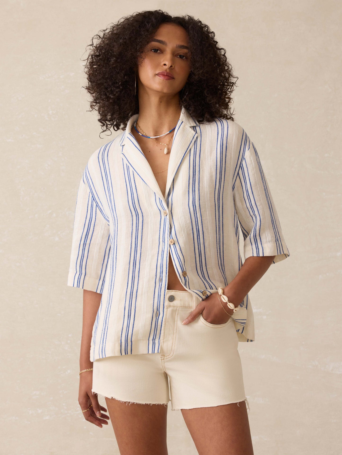Palma Linen Camp Shirt - Sail Away Stripe