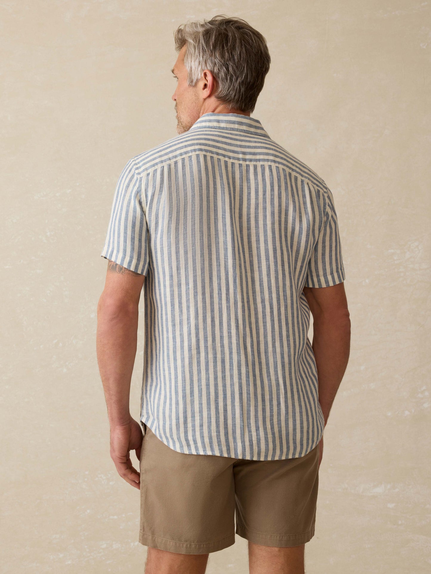 Short-Sleeve Palma Linen Shirt - Horizon Ivory Stripe