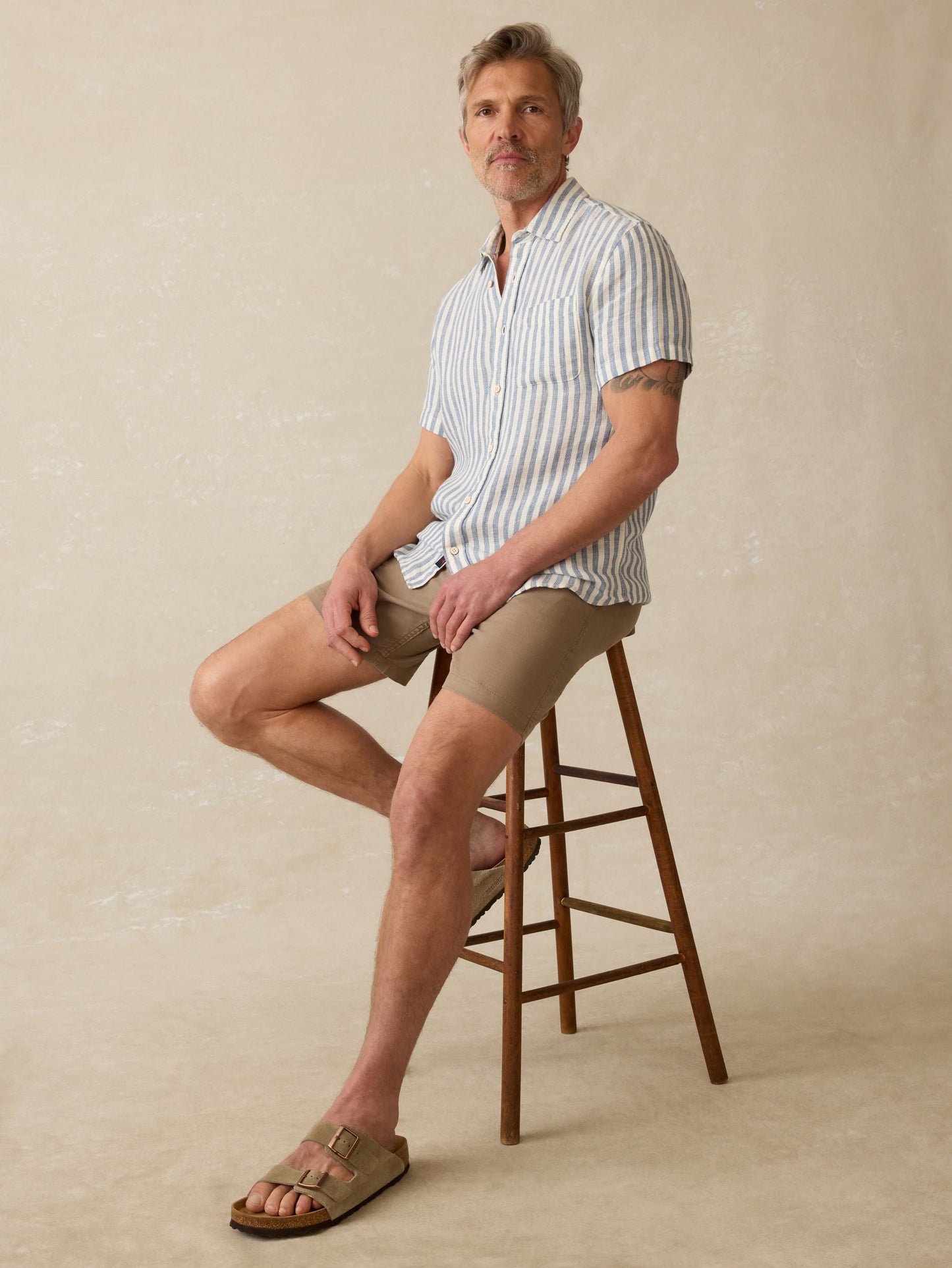 Short-Sleeve Palma Linen Shirt - Horizon Ivory Stripe