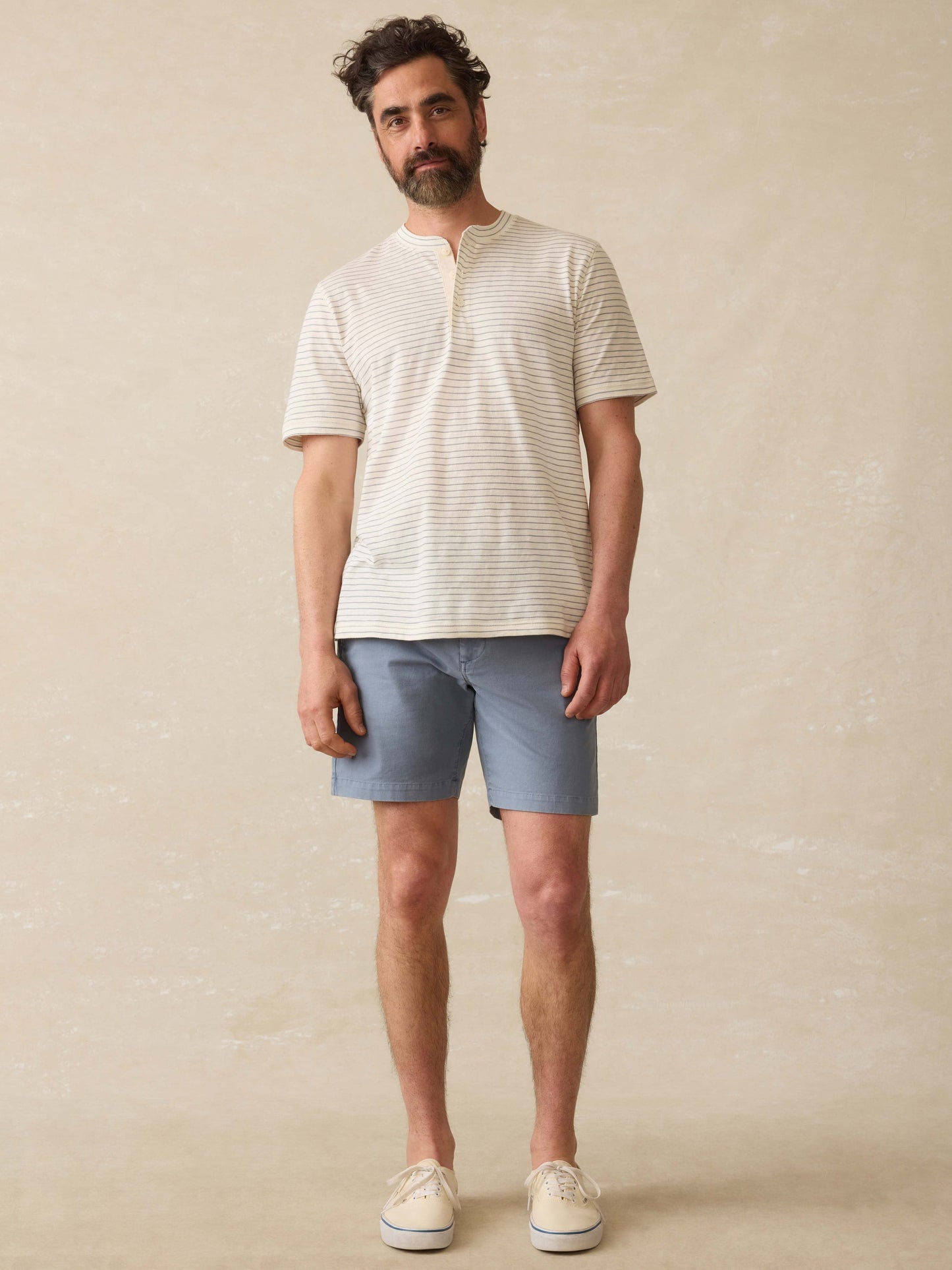 Short-Sleeve Sunwashed Henley - Cream Flint Stripe