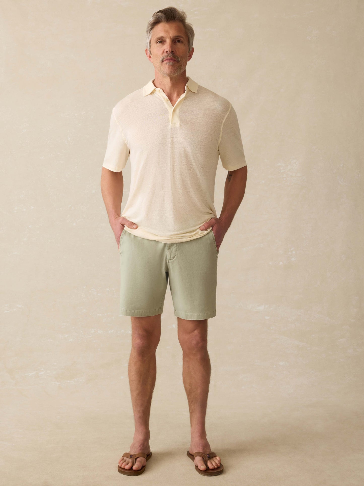Short-Sleeve Linen Polo - Whitecap