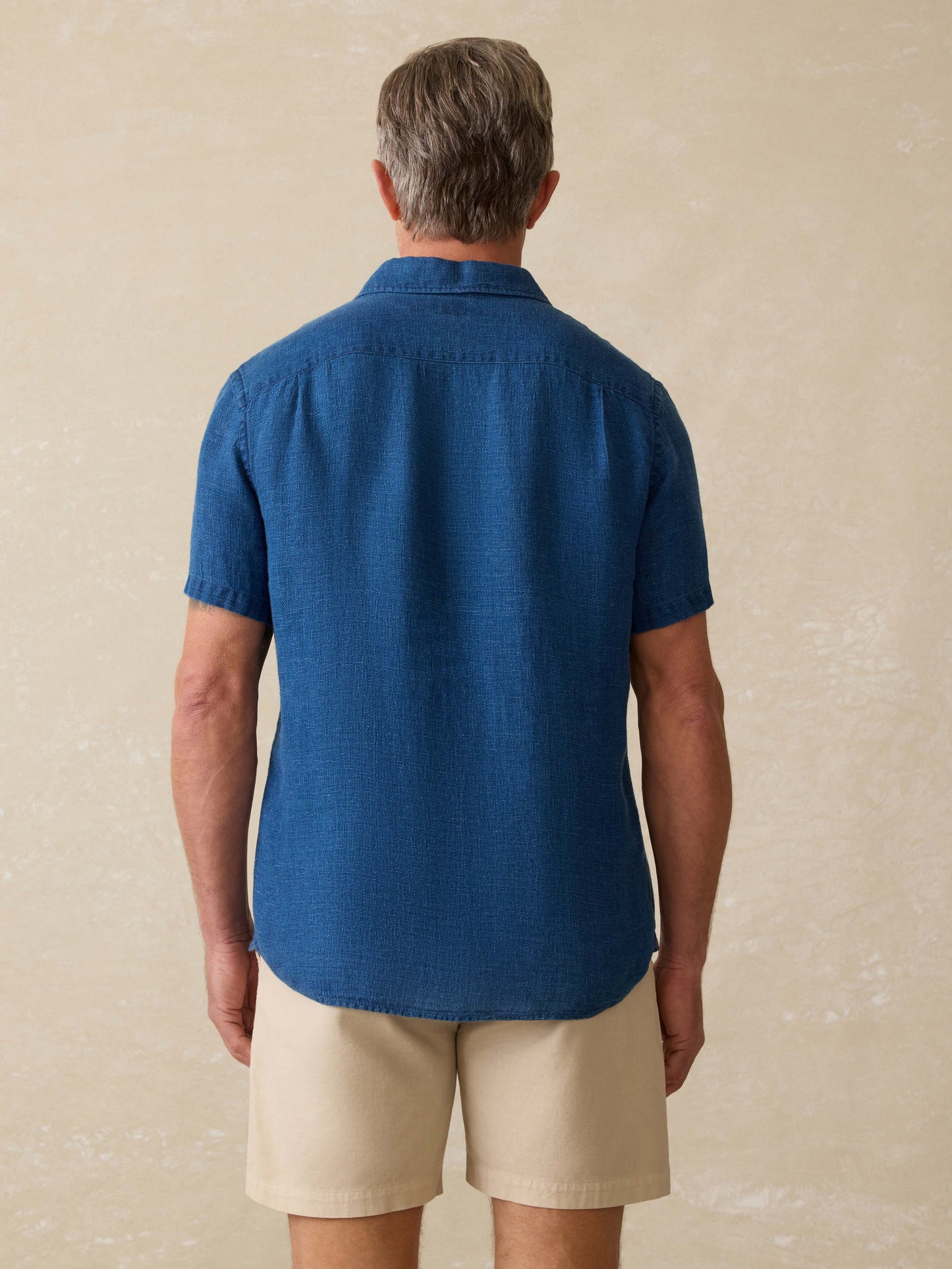 Short-Sleeve Palma Linen Shirt - Indigo Basketweave