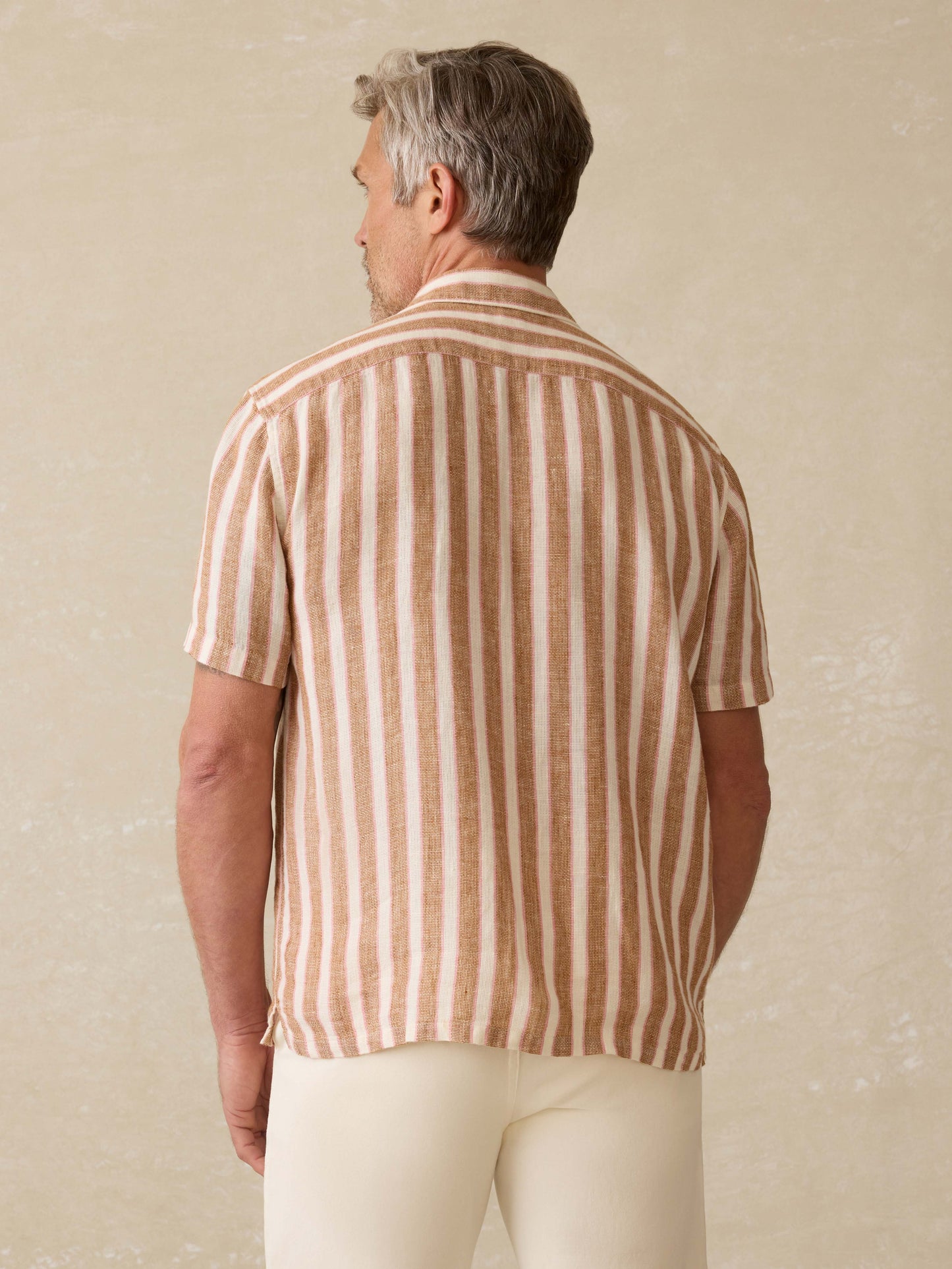 Short-Sleeve Palma Linen Camp Shirt - Sienna Valley Stripe