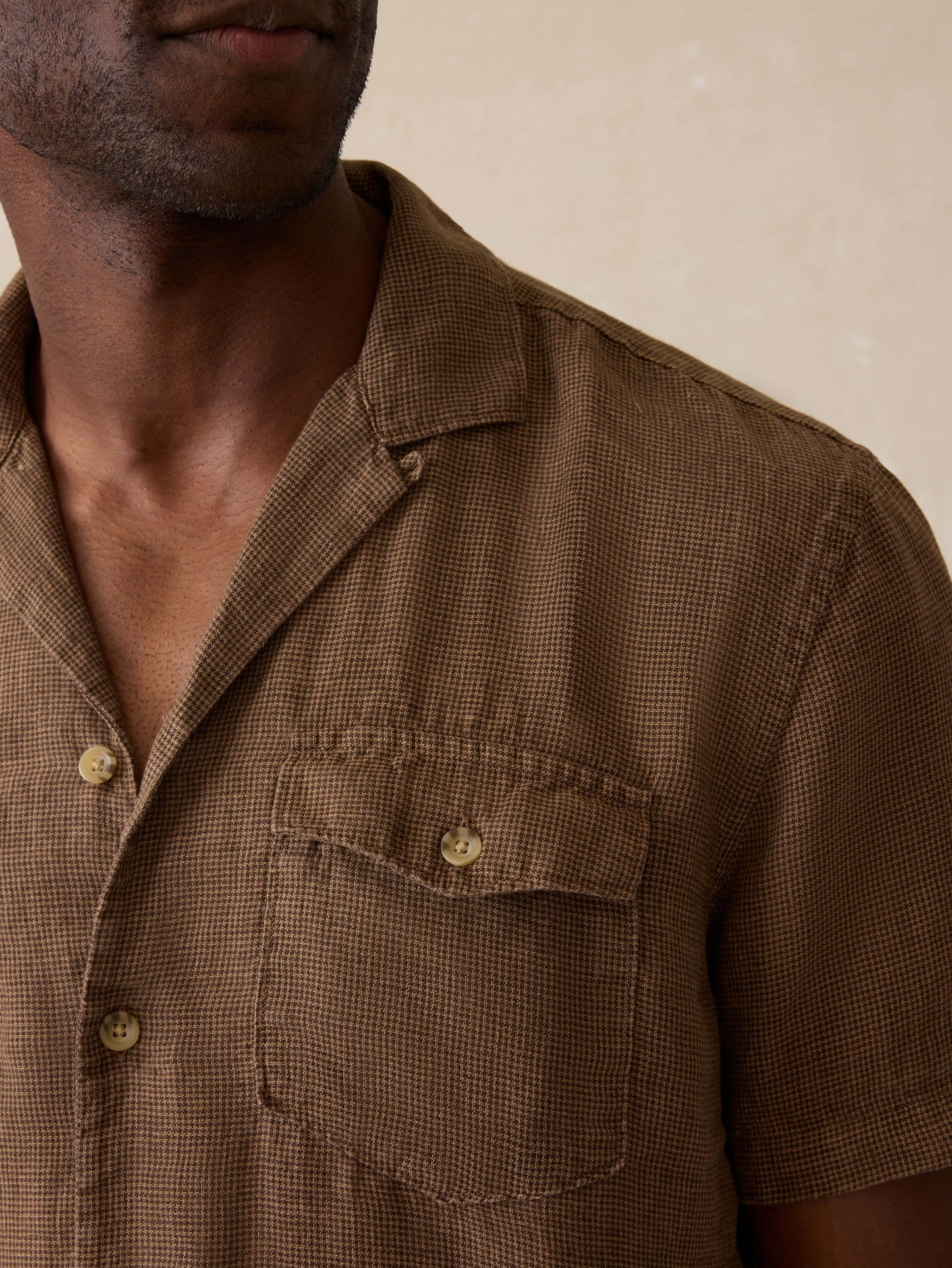 Short-Sleeve Reserve Basque Camp Shirt - Dark Oakwood Pincheck
