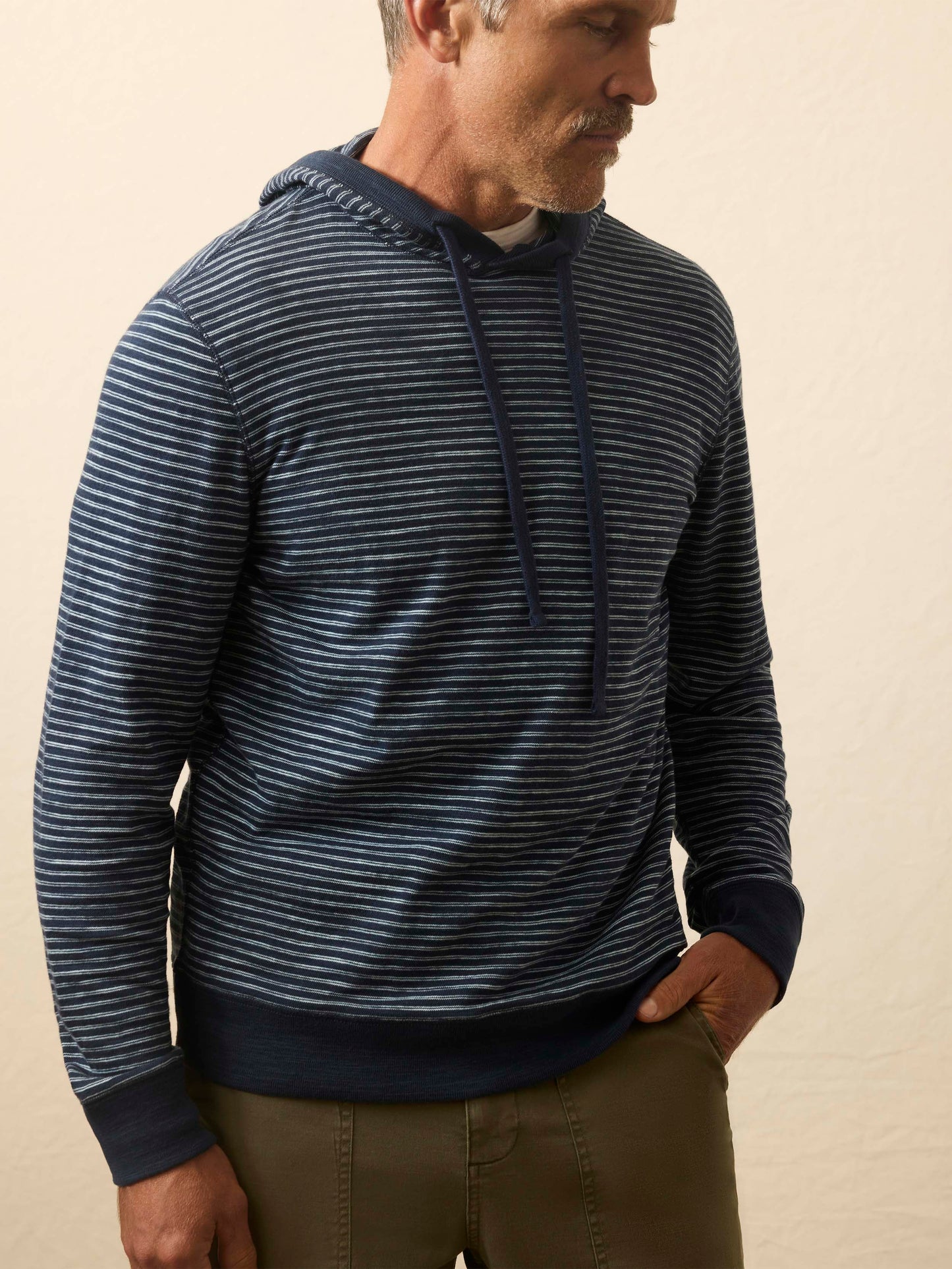 Sunwashed Midweight Organic Hoodie - Navy Stream Stripe