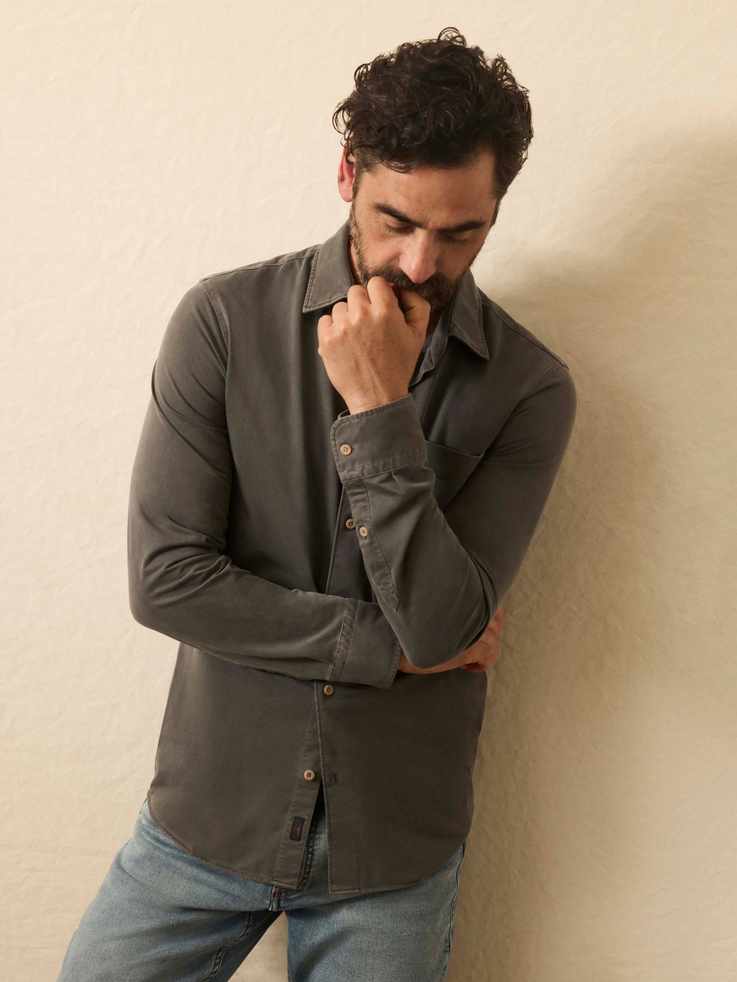 Long-Sleeve Costa Pique Shirt - Washed Charcoal