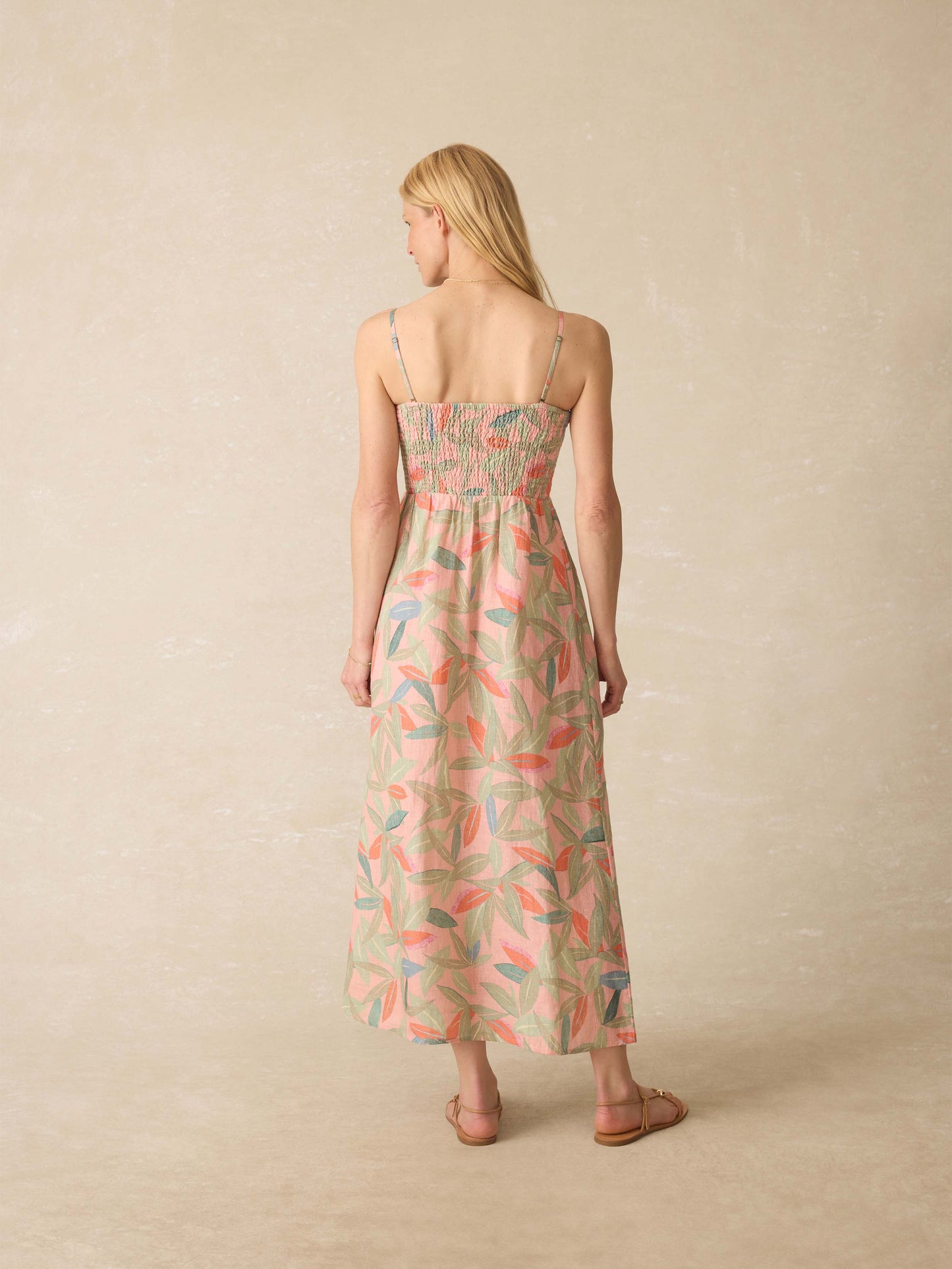 Sunrise Smocked Dress - Watercolor Palms