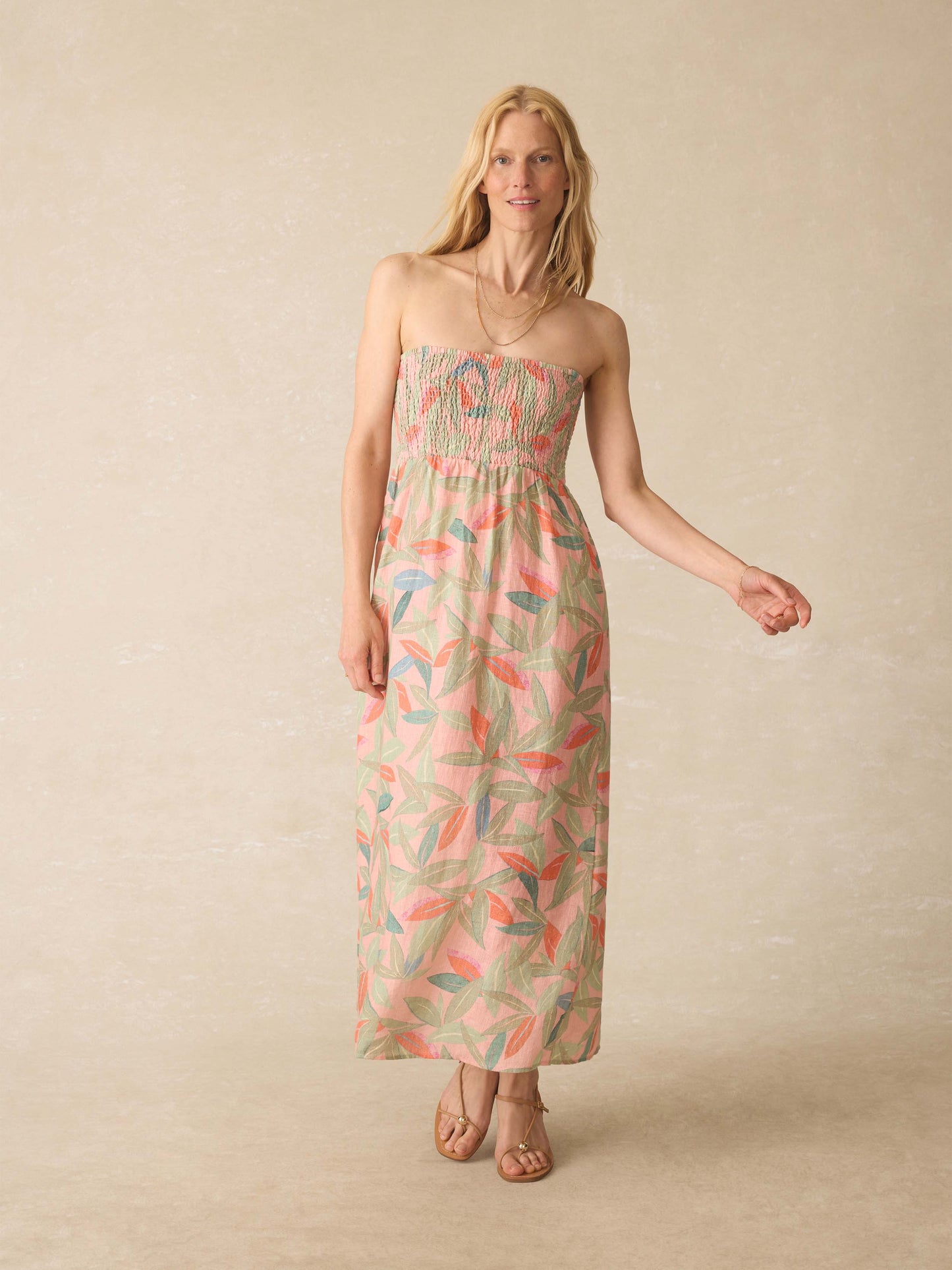 Sunrise Smocked Dress - Watercolor Palms