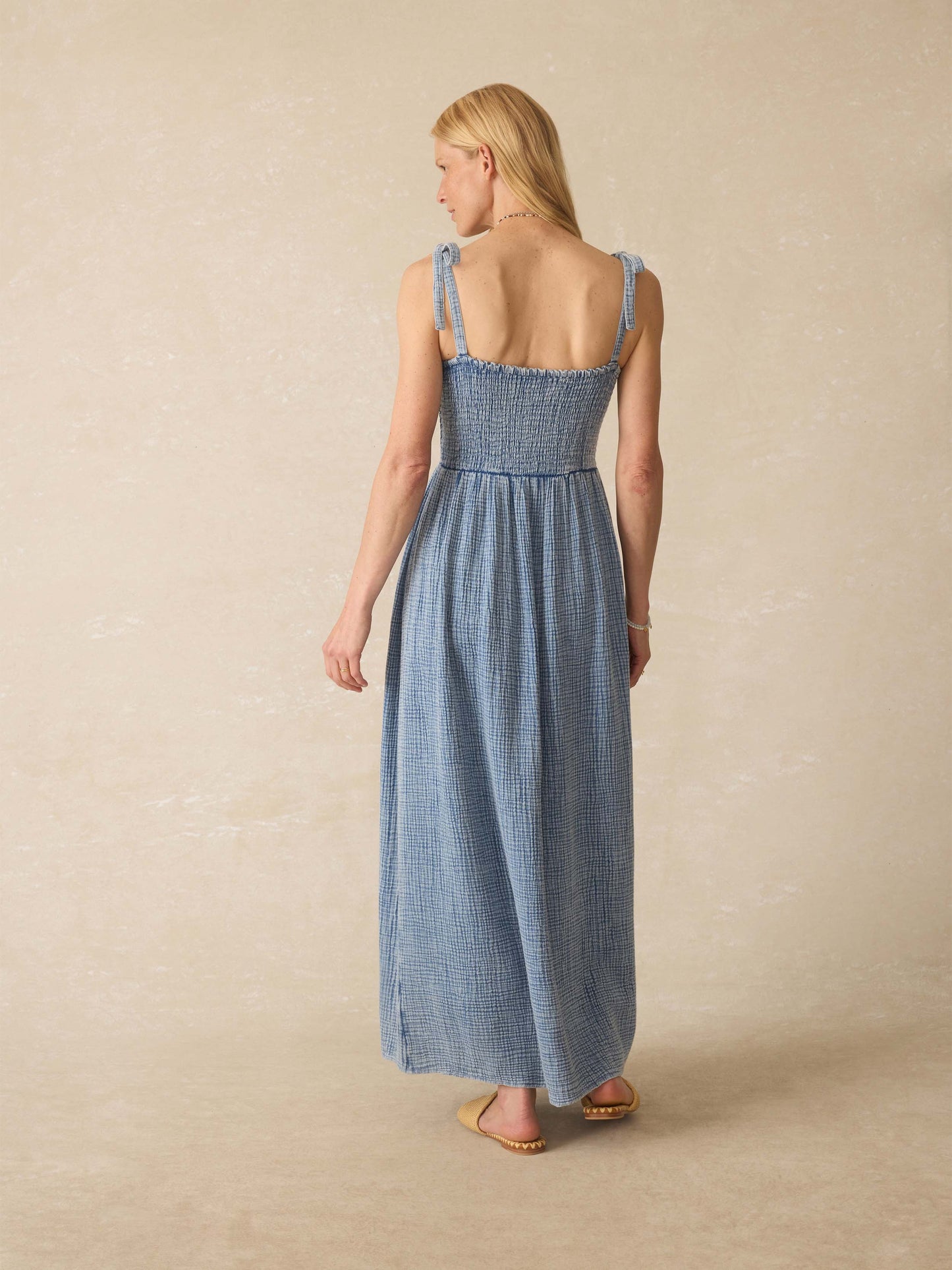 Dune Cotton Gauze Ella Dress - Light Indigo Wash