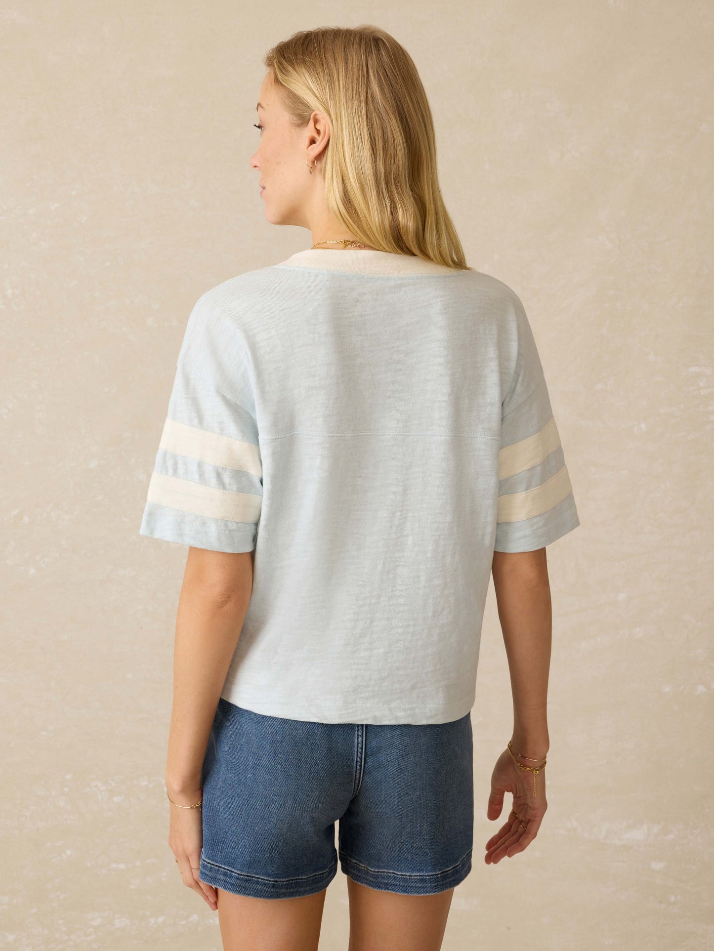 Sunwashed Slub Varsity Tee - Sky Varsity