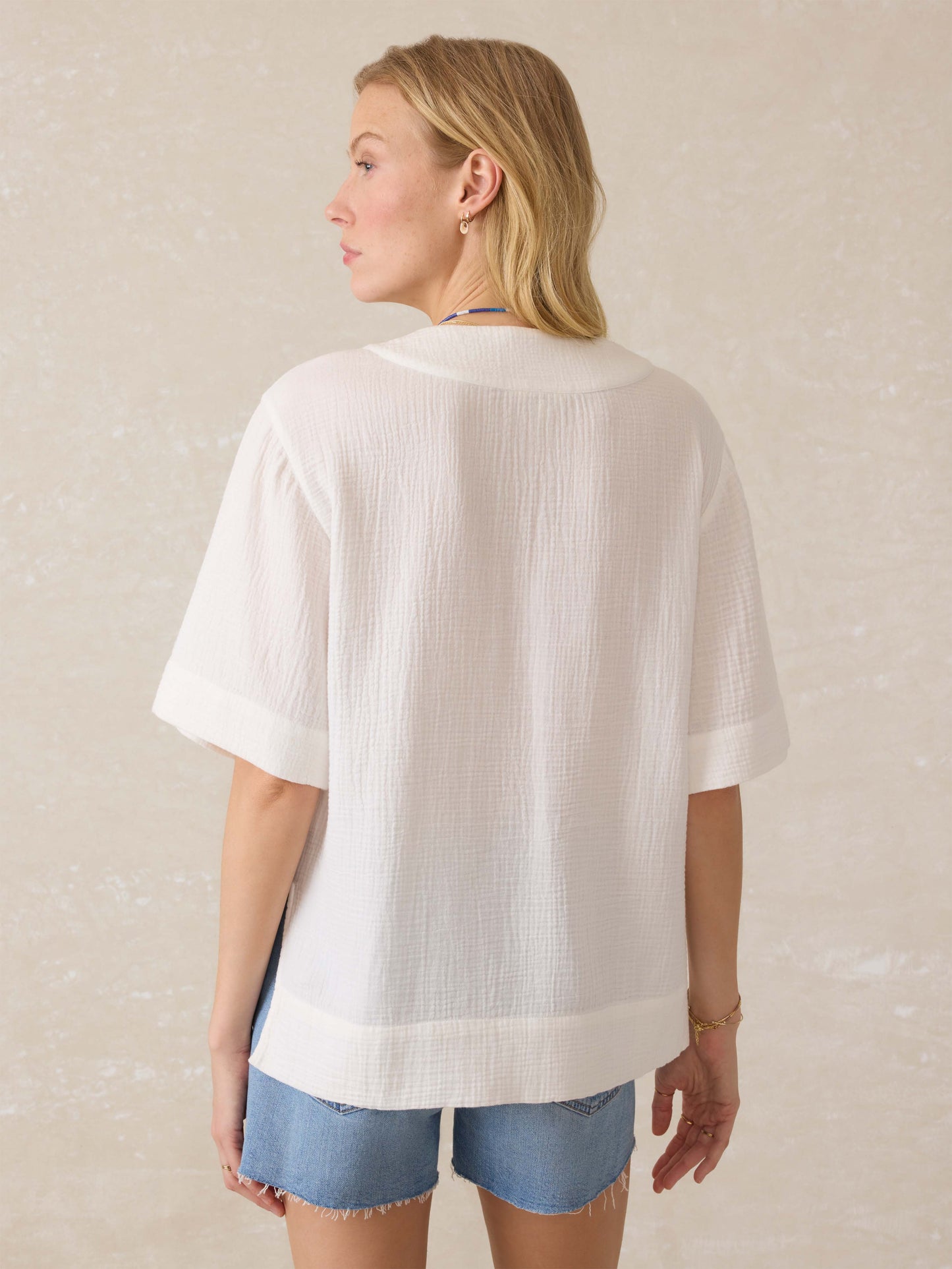 Dune Cotton Gauze Short Sleeve Popover - White