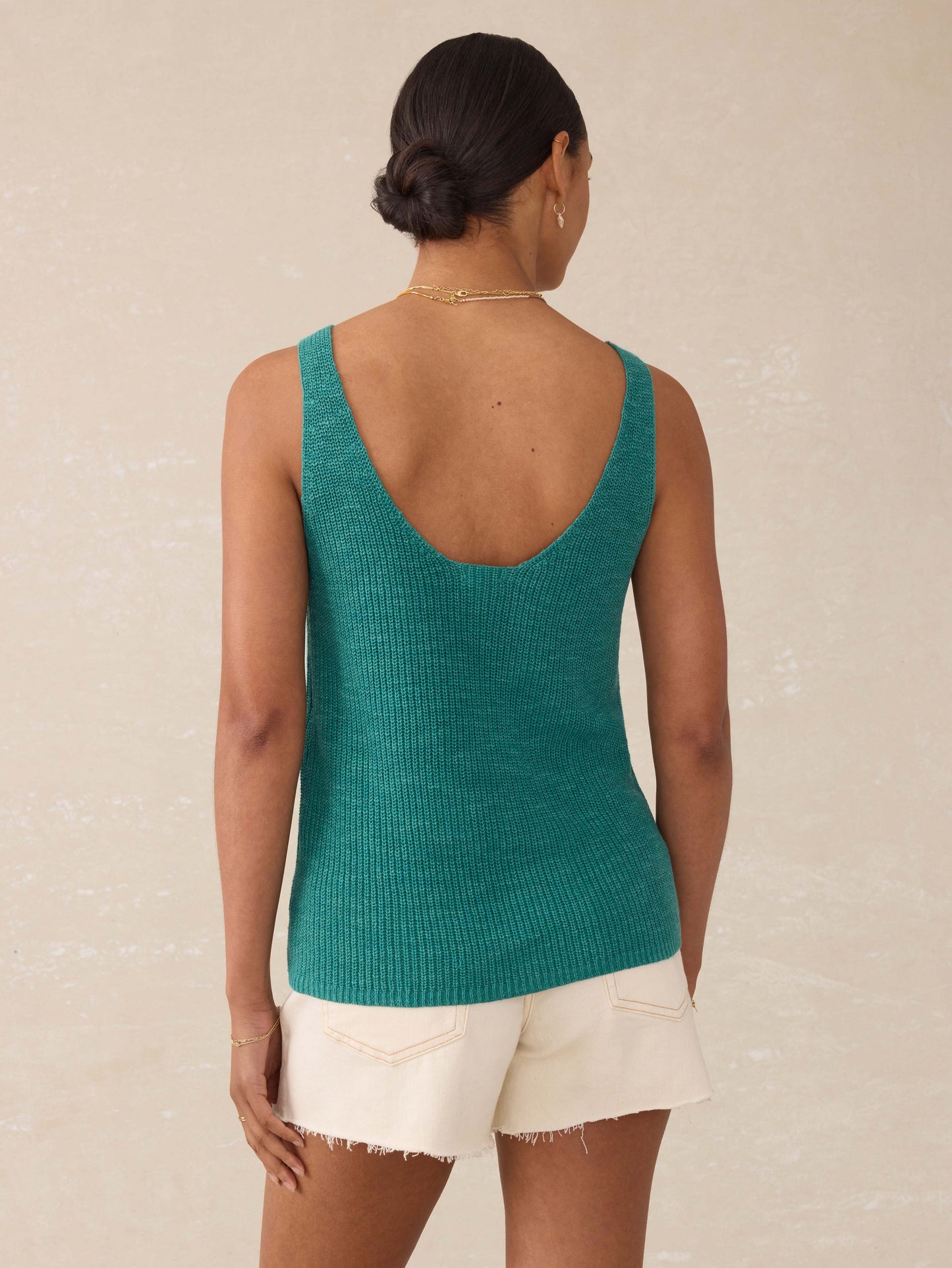 Miramar Linen V-Neck Tank - Deep Jungle