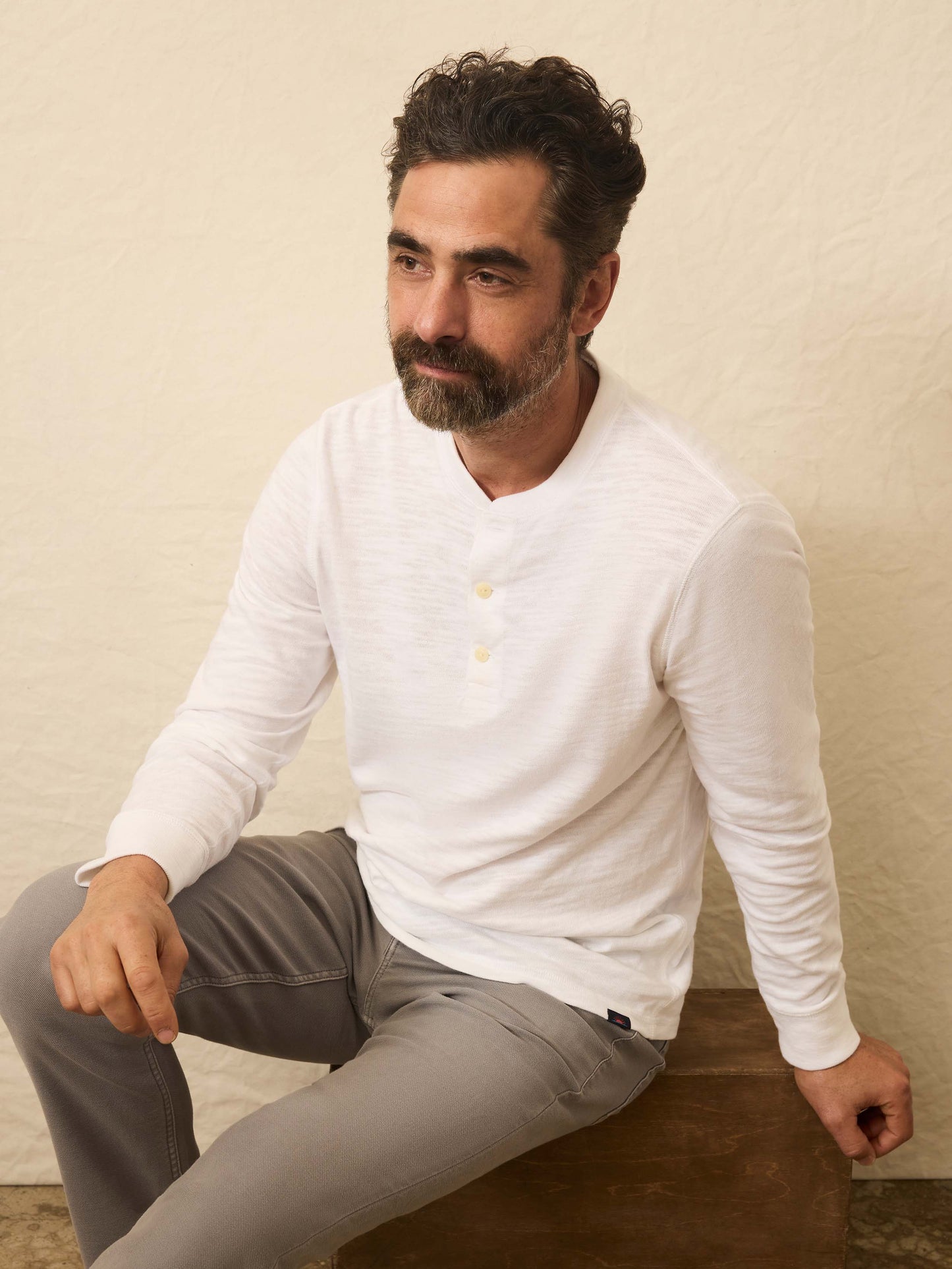 Sunwashed Slub Henley - White