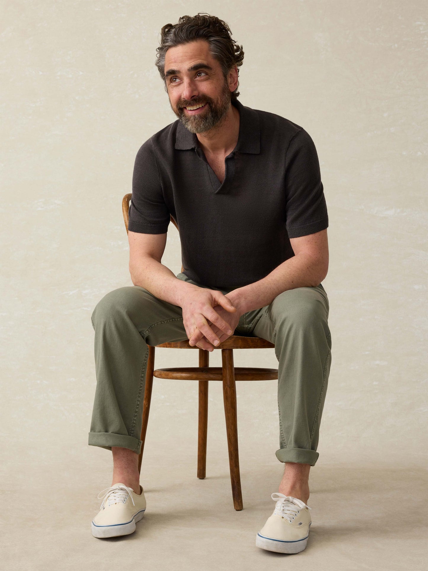 Short-Sleeve Linen Sweater Polo - Mountain Black