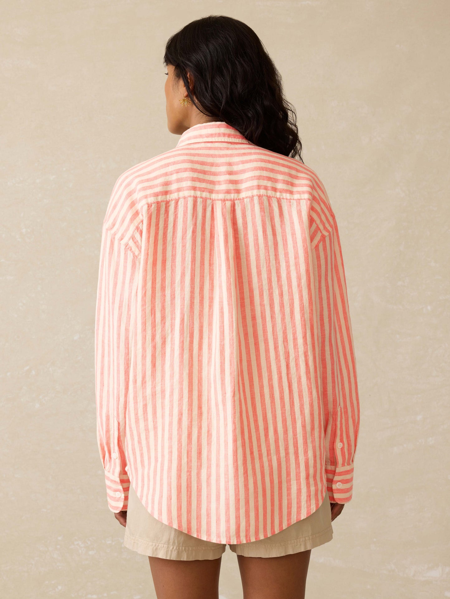 Laguna Linen Relaxed Shirt - Peach Lucy Stripe