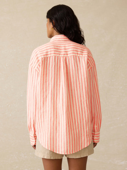Laguna Linen Relaxed Shirt - Peach Lucy Stripe