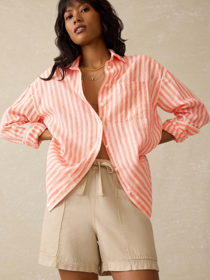 Laguna Linen Relaxed Shirt - Peach Lucy Stripe