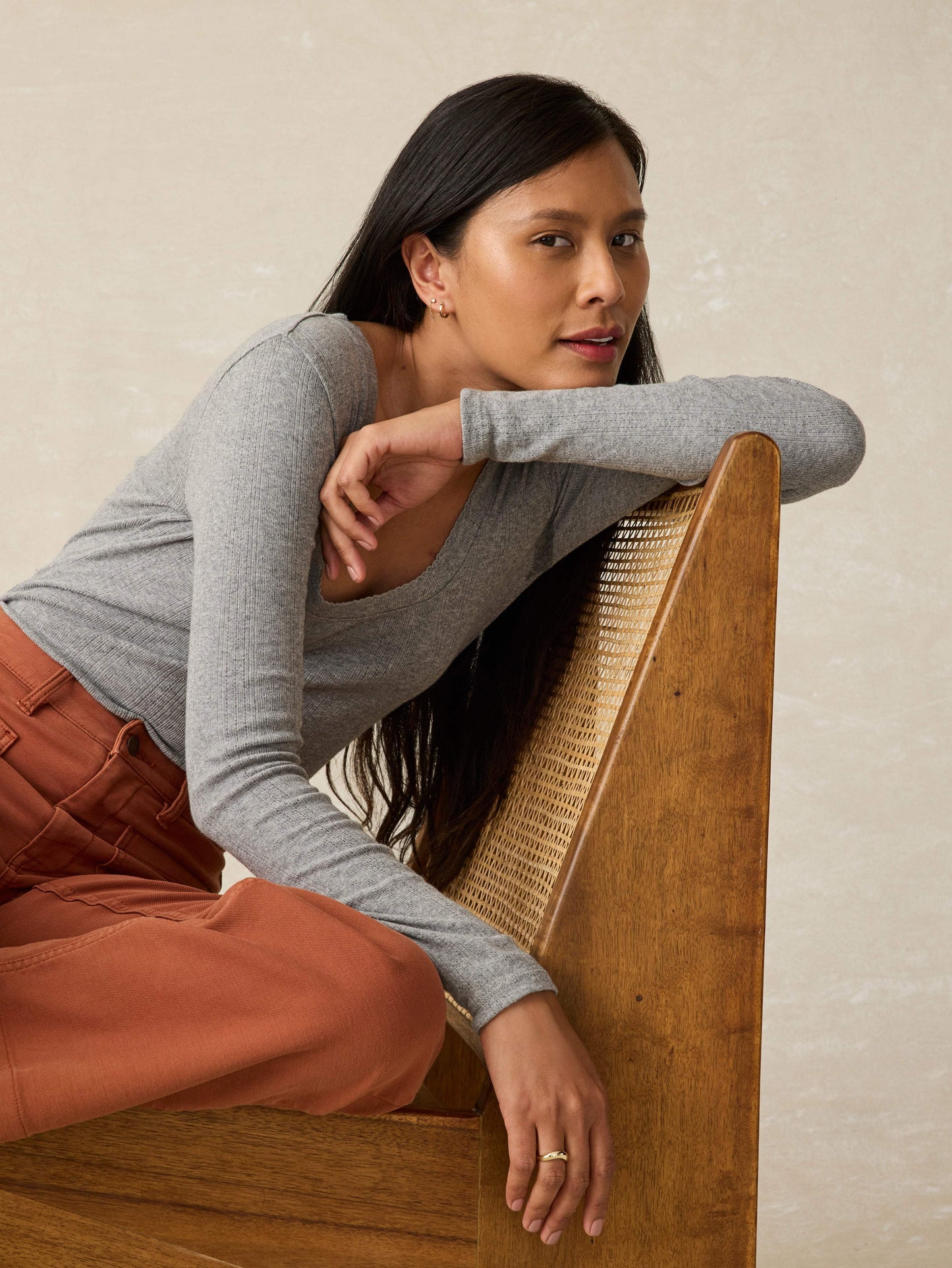 Pacific Pointelle Scoop Neck - Stonehill Heather