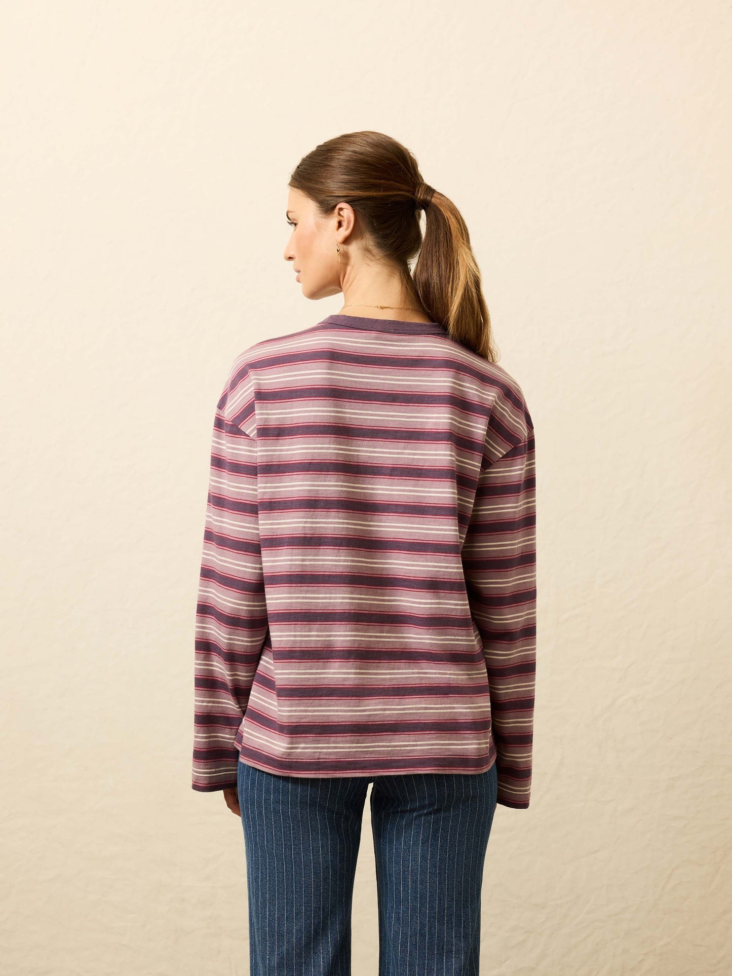 Sunwashed Long-Sleeve Retro Tee - Plum Berry Stripe