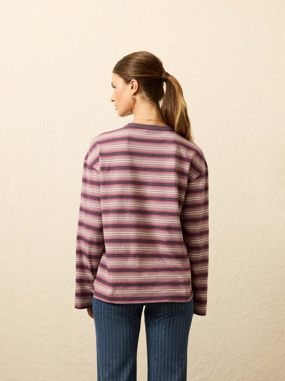 Sunwashed Long-Sleeve Retro Tee - Plum Berry Stripe
