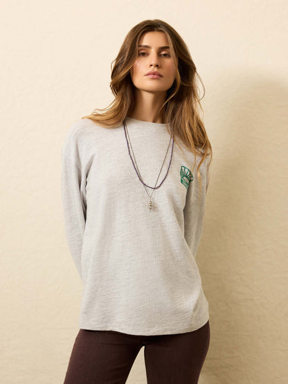 Sunwashed Slub Long-Sleeve Relaxed Tee - Light Grey Heather