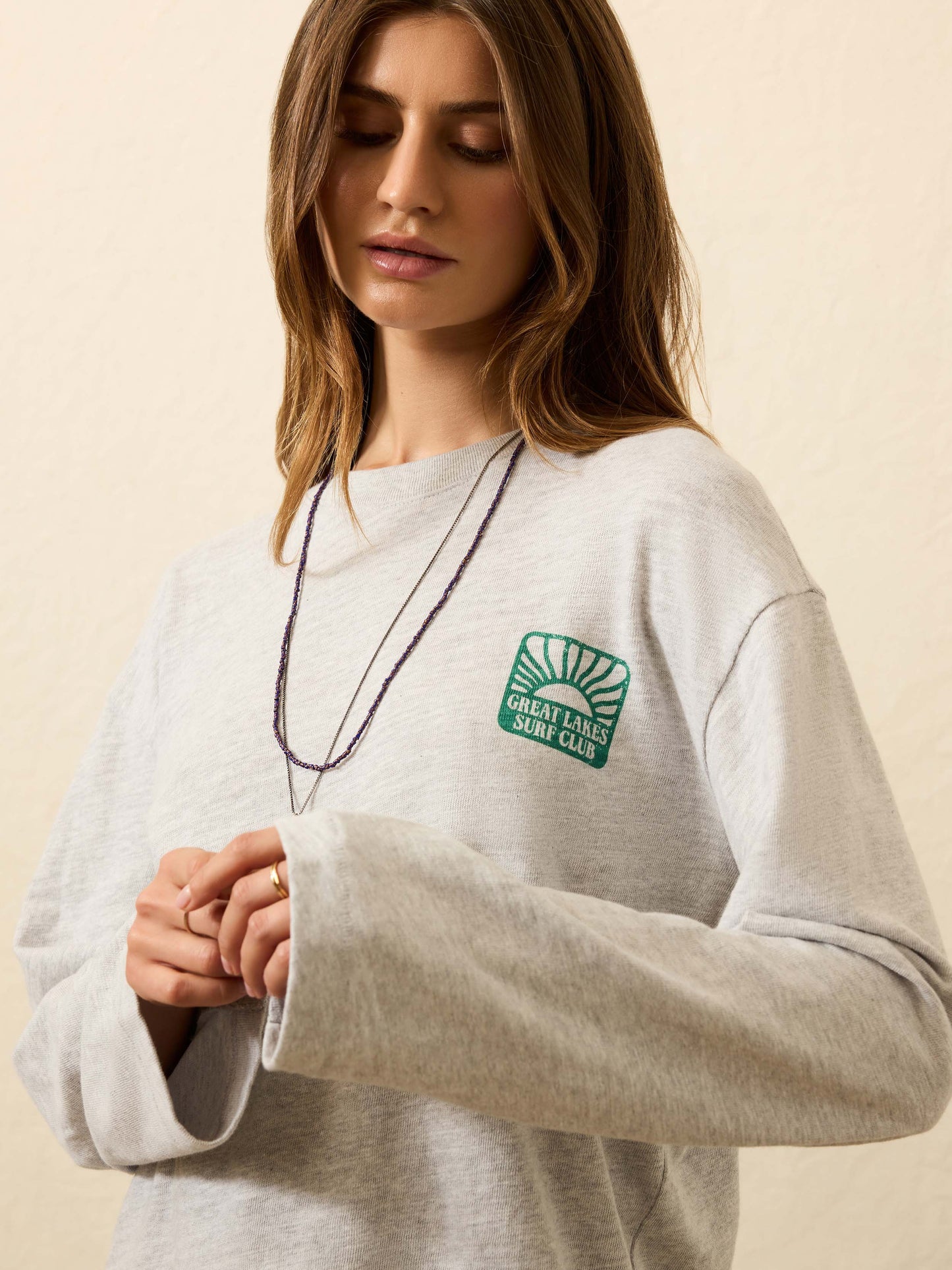 Sunwashed Slub Long-Sleeve Relaxed Tee - Light Grey Heather