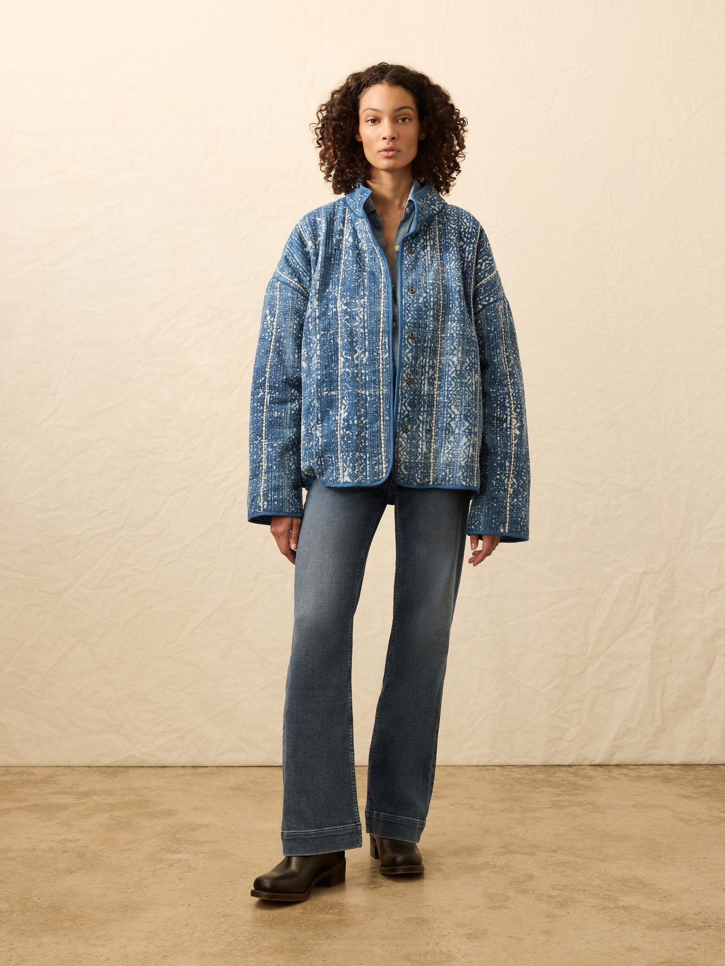 Indigo Quilted Patchwork Jacket - Akola Blockprint
