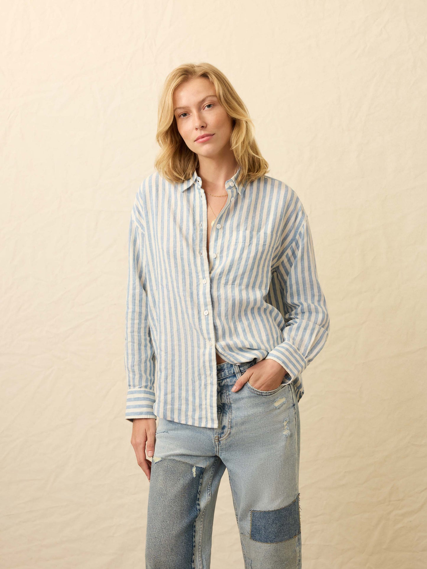 Laguna Linen Relaxed Shirt - Ocean Lucy Stripe