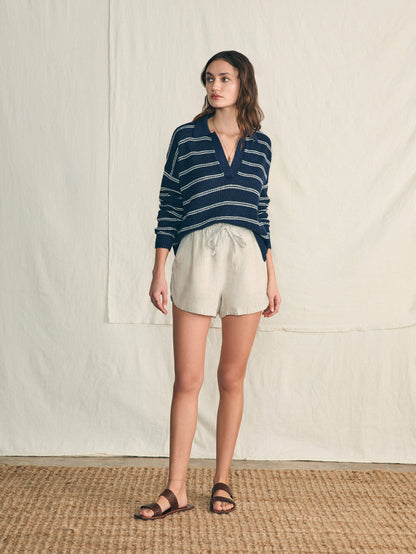Miramar Linen Polo Sweater - Navy Mystic Stripe