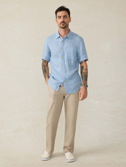 Short-Sleeve Palma Linen Shirt - Blue Basketweave