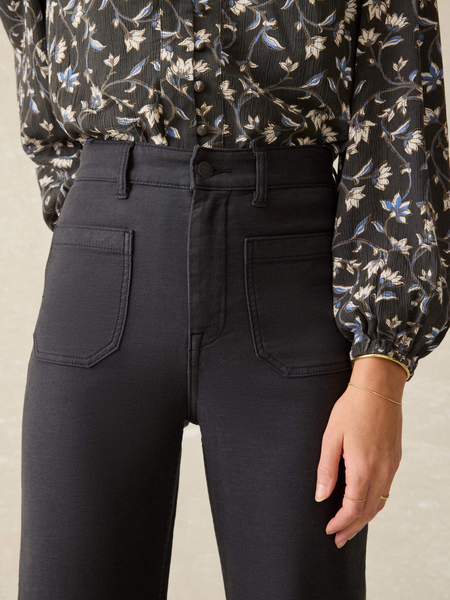 Stretch Terry Patch Pocket Pant - Washed Black