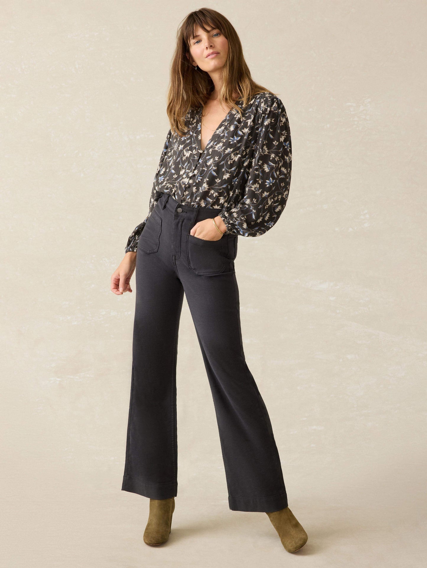 Stretch Terry Patch Pocket Pant - Washed Black