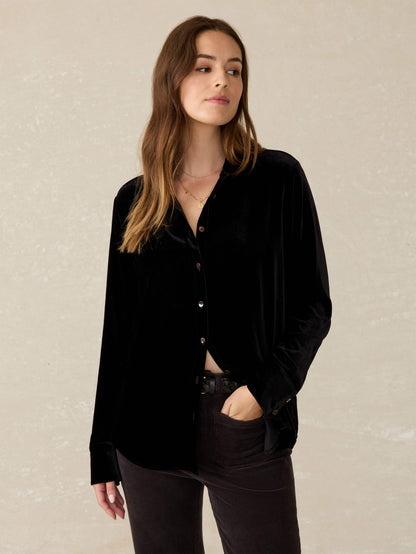 Stretch Silk Velvet Genevieve Shirt - Black