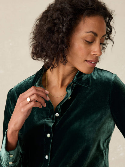 Stretch Silk Velvet Genevieve Shirt - Sea Moss