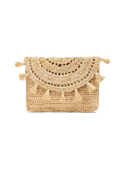 Raffia Tassel Clutch - Natural
