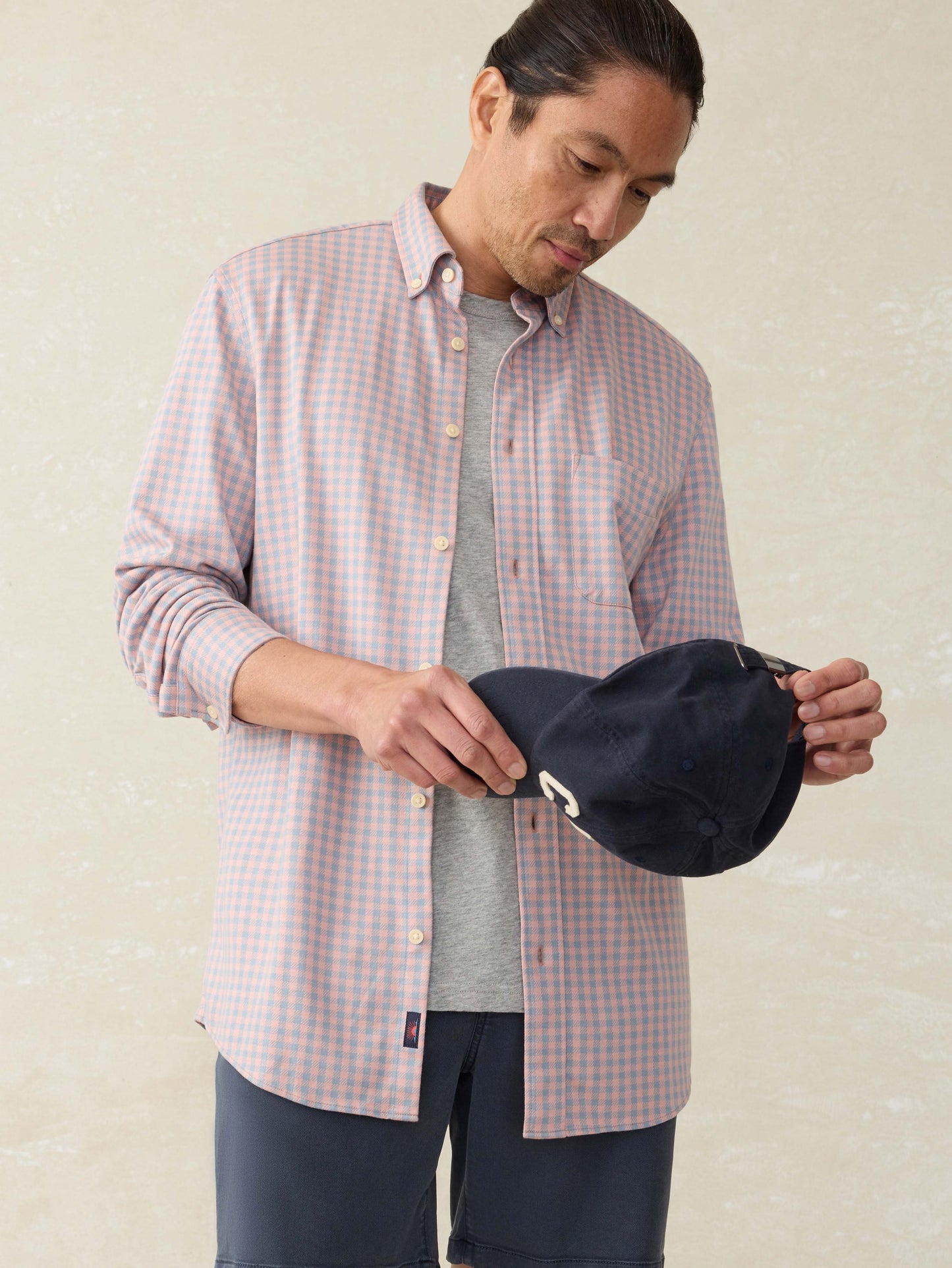 Coastline Knit Shirt - Blue Coral Gingham